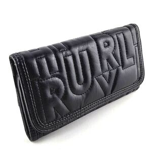 HURLEY Women's Black Trifold Wallet Stitched Embossed Logo Snap Closure